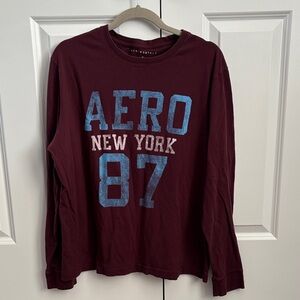 Aeropostale Burgundy Long Sleeve with Blue and White Print